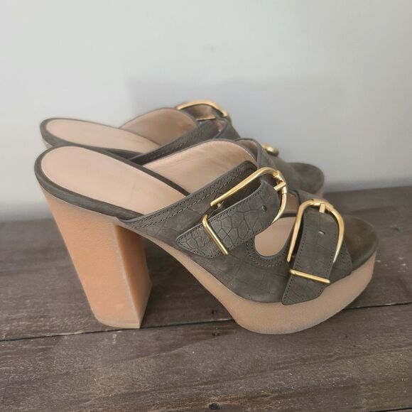 VERONICA BEARD GARRICK DUAL BUCKLE PLATFORM SANDALS Olive Green Size 8.5 New - Picture 4 of 10